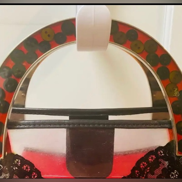 Vtg JOHN GALLIANO Unique Red with Black Lace “Lingerie” Vinyl Handbag - Picture 3 of 6